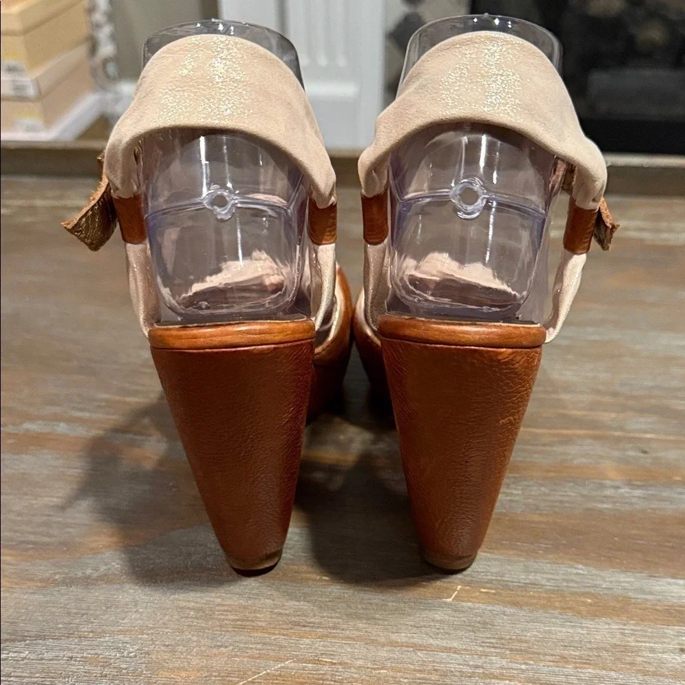 Cynthia Vincent Leather Wedge Sandals Size 9 Brown Knot Peep Toe Boho Chic
